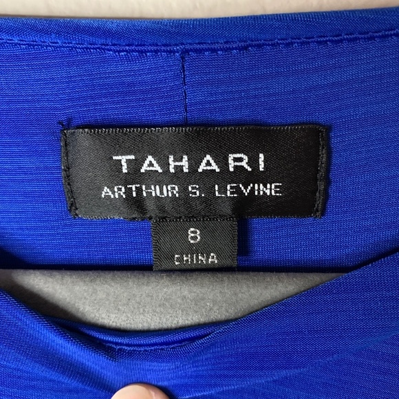 Tahari ASL Dress Size 8 Cobalt Blue Layered Skirt 3/4 Length Sleeves Career - Picture 10 of 11